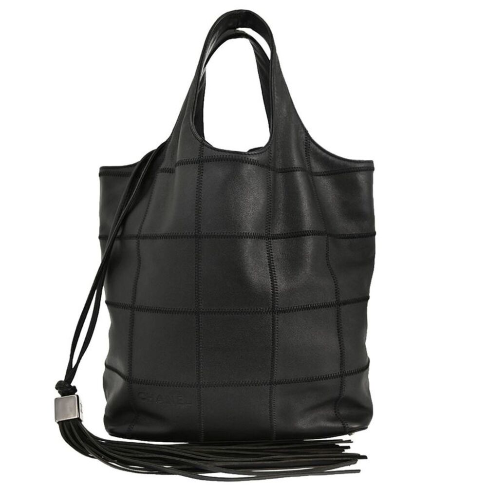 Chanel Square Stitch Tassel Hobo Quilted Leather Black Leather Shoulder Bag Bag